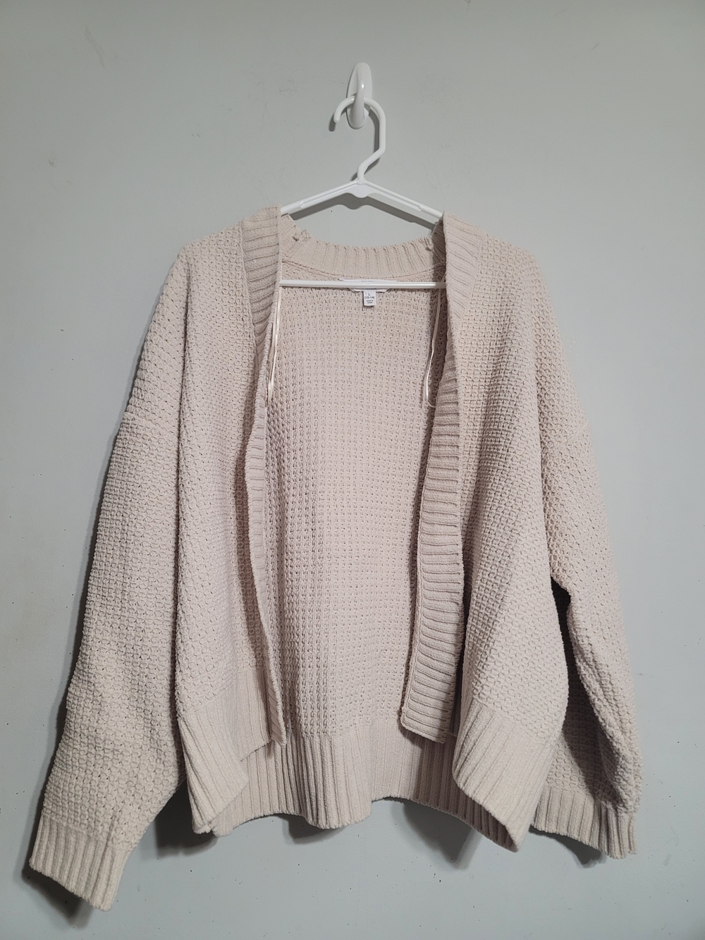 Time and Tru Cream Open-Front Knit Cardigan Sz Large